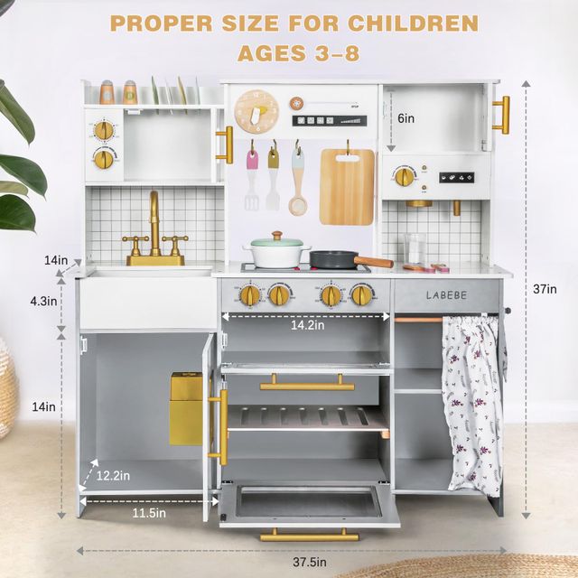 Stylish Wooden Kids Kitchen Playset