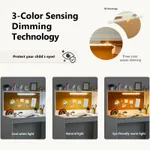 3-Color Sensing Dimming Technology infographic displaying warm light natural light and cool light settings