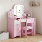 Beautiful pink kids vanity set with LED mirror and storage – Labebe children’s vanity table"