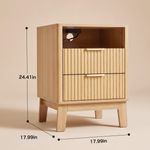 Labebe fluted oak nightstand dimensions with two drawers and open shelf