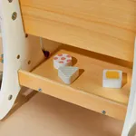 Bottom storage tray of wooden doll stroller storing shape sorter blocks