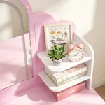 Decorative shelves on pink vanity set with LED mirror – Labebe children’s vanity storage