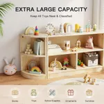 Modular low storage shelving setup combining solid rubber wood corner cabinet and shelf