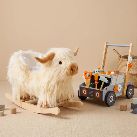 White Highland Cow Plush Rocker & Tool Bench Walker Set | labebe®