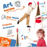 Toddlers painting and creative role playing with Labebe double-sided standing art easel