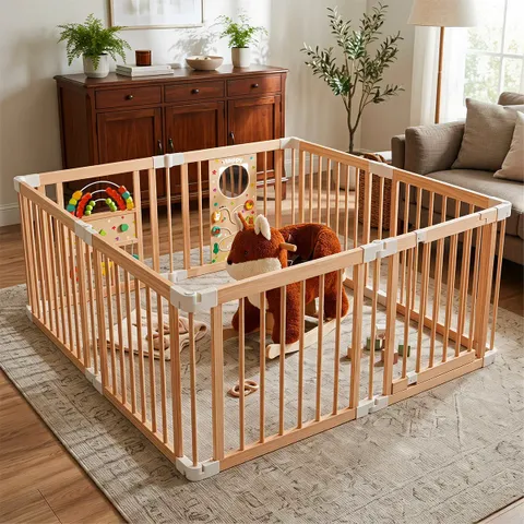 Fox Plush Rocker & Natural Wood Baby Playpen Bundle | labebe®