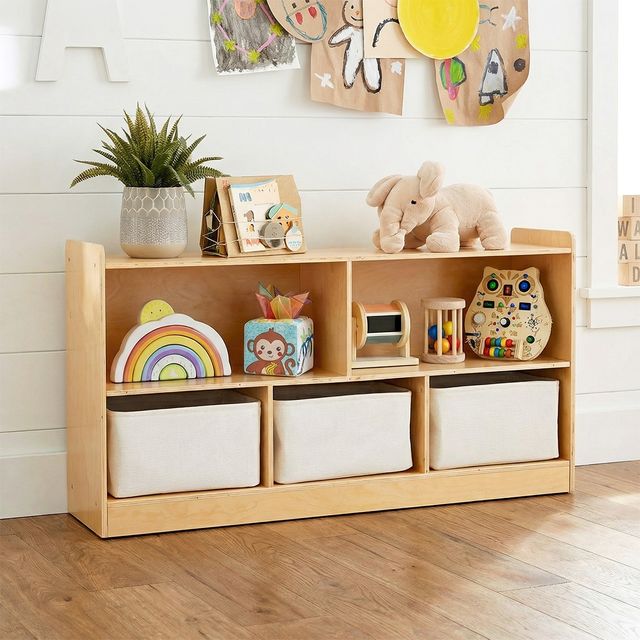 Scaffale Montessori in legno naturale con contenitori | labebe®