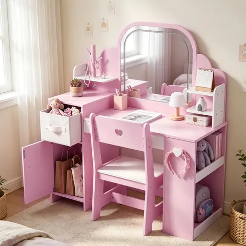 ShineTime Princess Kids Vanity Set with LED Mirror & Chair