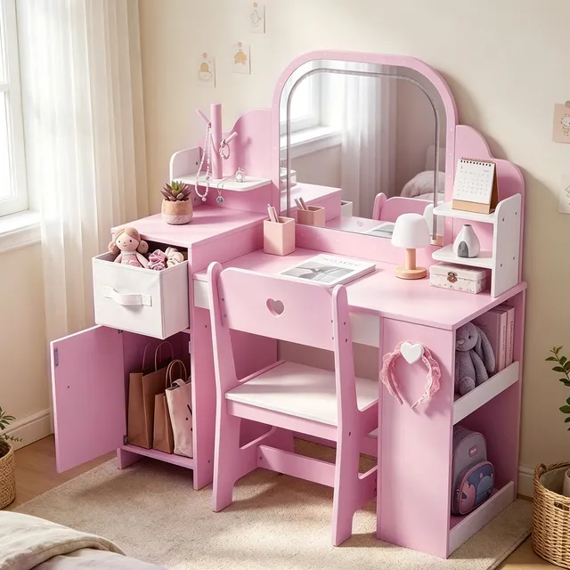 ShineTime Princess Kids Vanity Set with LED Mirror & Chair