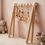 Natural wooden activity gym with hanging baby sensory toys