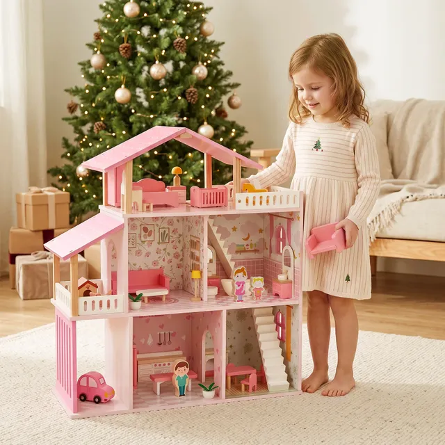Casa delle bambole in legno Blossom con mobili e bambole