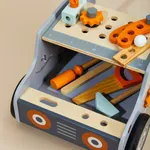 Interior storage compartment of wooden truck tool walker with wooden tools