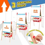 3-level height adjustable wooden art easel for toddlers and kids ages 2 to 12