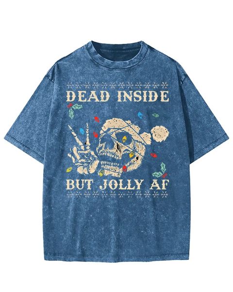 Festive Skull Dead inside but Jolly af Washed T-Shirt