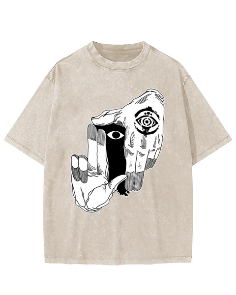 Surreal Hand & Eye Graphic Washed T-shirt