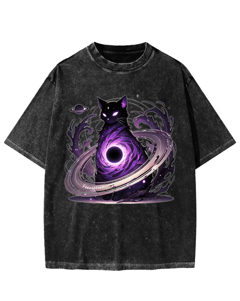 Black Hole Cat Washed T-shirt