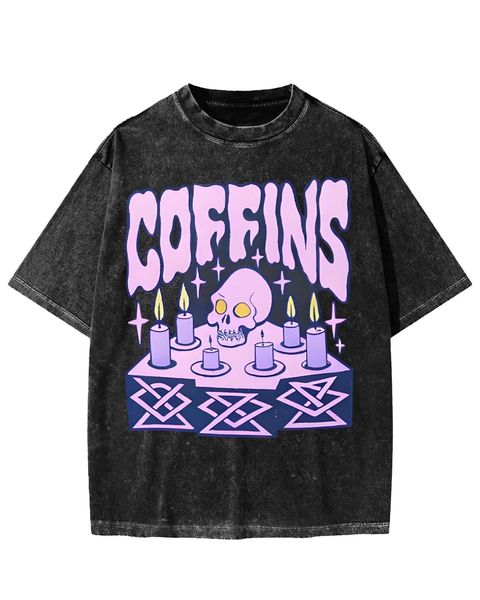 Pastel Skull Coffins Candle Altar Washed T-Shirt