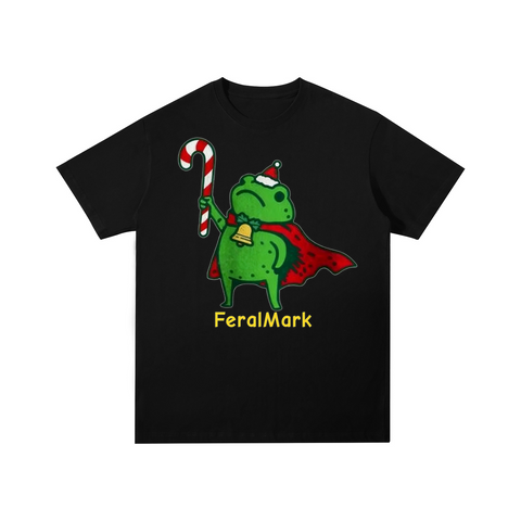 FeralMark Christmas Frog Superhero Cotton T-shirt