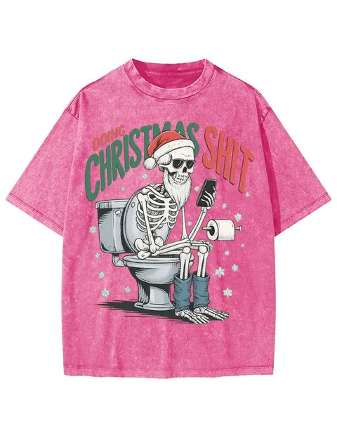 Doing Christmas Shit Skeleton Humor Washed T-shirt