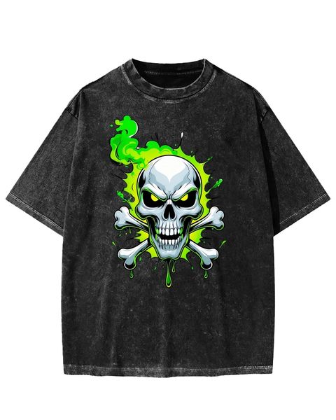 Neon Skull and Crossbones Washed T-shirt