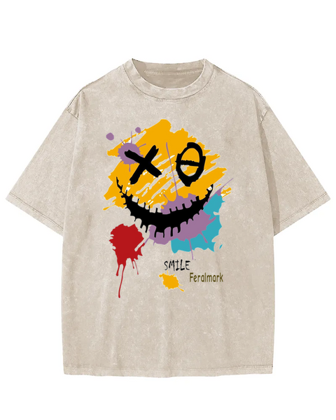 Dark Humor Smile Graphic Washed T-shirt