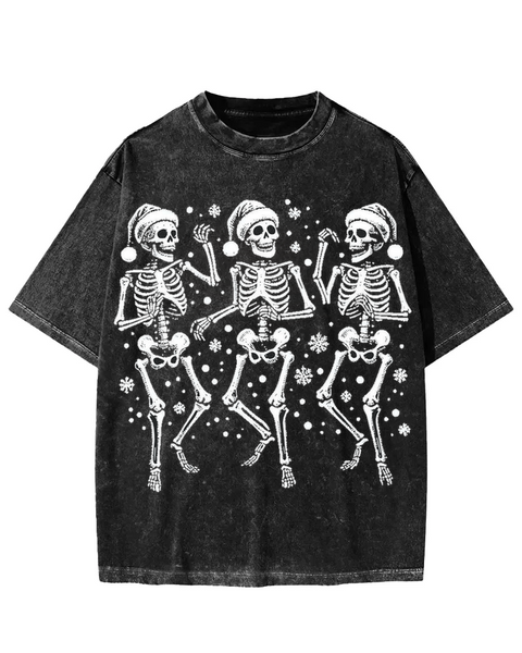 Skeleton Ugly Christmas Washed T-shirt