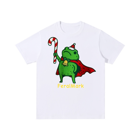 FeralMark Christmas Frog Superhero Cotton T-shirt
