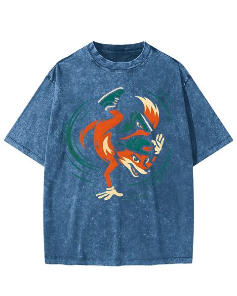 Breakdancing Fox Retro Graphic Washed T-Shirt