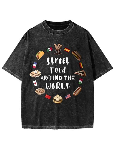 Street Food Around the World Global Cuisine Washed T-Shirt