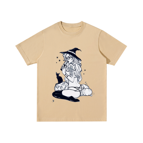 Witch & Black Cat Graphic Cotton T-shirt
