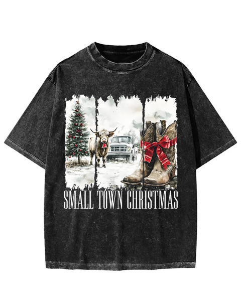 Small Town Christmas Washed T-shirt