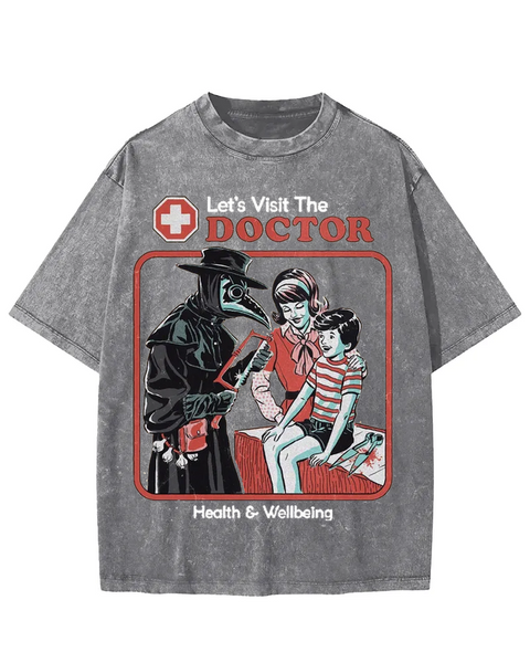 Dark Retro Plague Doctor Visit The Doctor Graphic Washed T-shirt