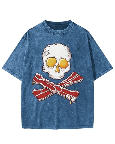 SkullStyle Food Humor Egg Skull & Bacon Crossbones Washed T-Shirt