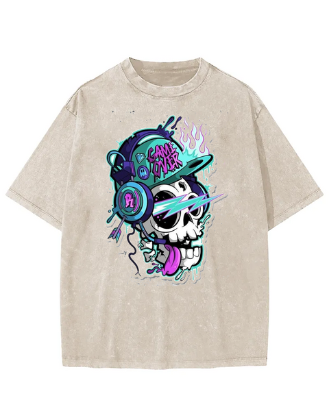 Hip-Hop Skull Graphic Washed T-shirt