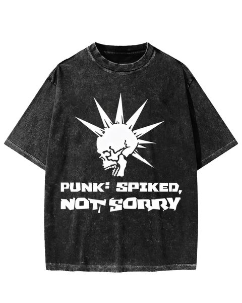 Spiked Skull Punk Vibe Washed T-shirt