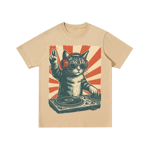 Funny DJ Cat Cotton T-shirt