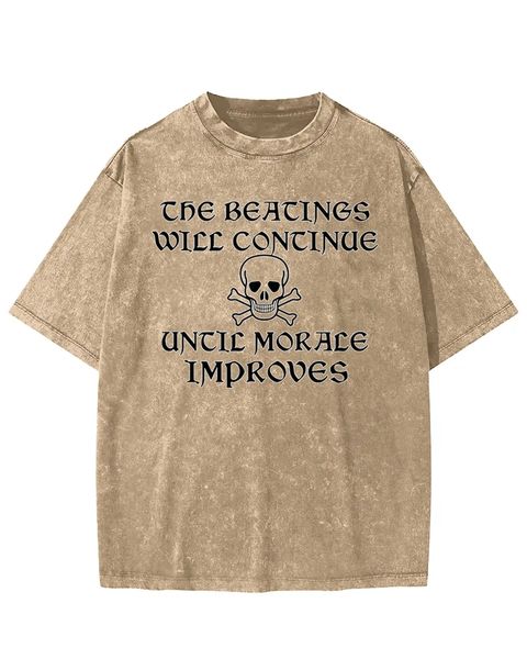 The Beatings Will Continue Until Morale Improves Skull Washed T-Shirt