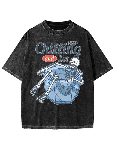 Skeleton Chilling & Keep Let Washed T-shirt