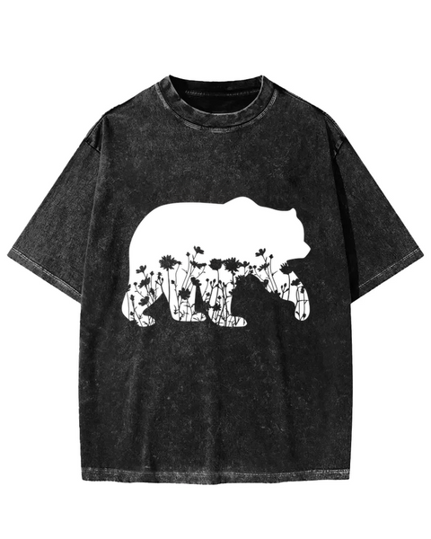 Floral Teddy Bear Washed T-shirt