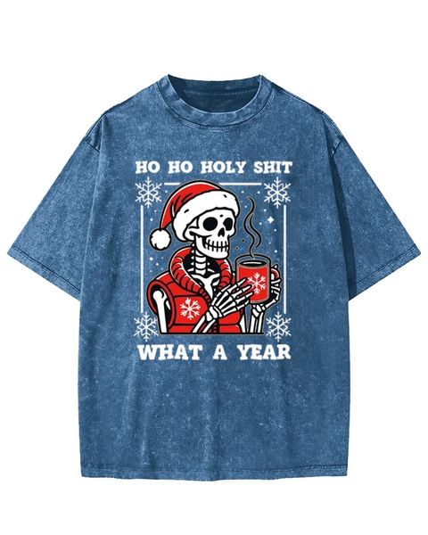Ho Ho Holy Shit Santa Skull Washed T-Shirt