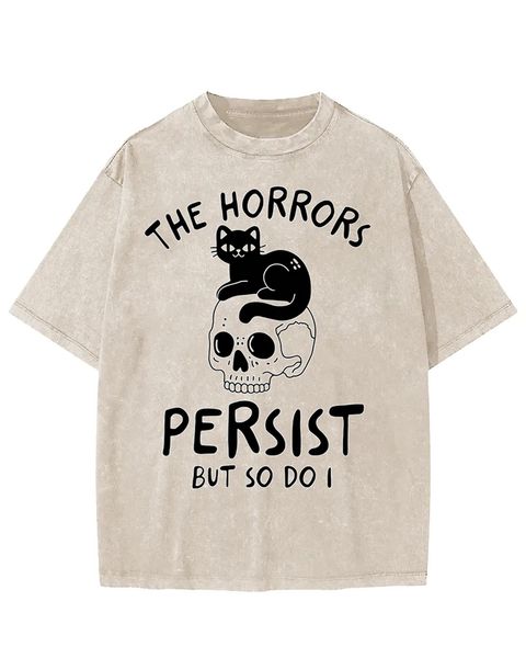 The Horrors Persist Black Cat Skull Washed T-Shirt