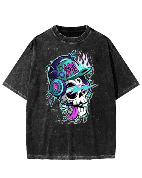 Hip-Hop Skull Graphic Washed T-shirt
