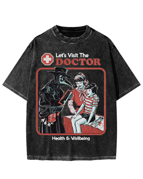 Dark Retro Plague Doctor Visit The Doctor Graphic Washed T-shirt