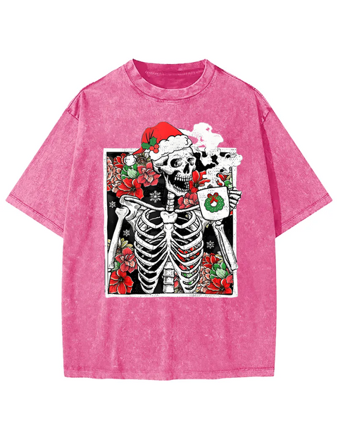 Christmas Skeleton Funny Washed T-shirt