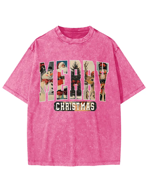 Merry Christmas Retro Washed T-shirt