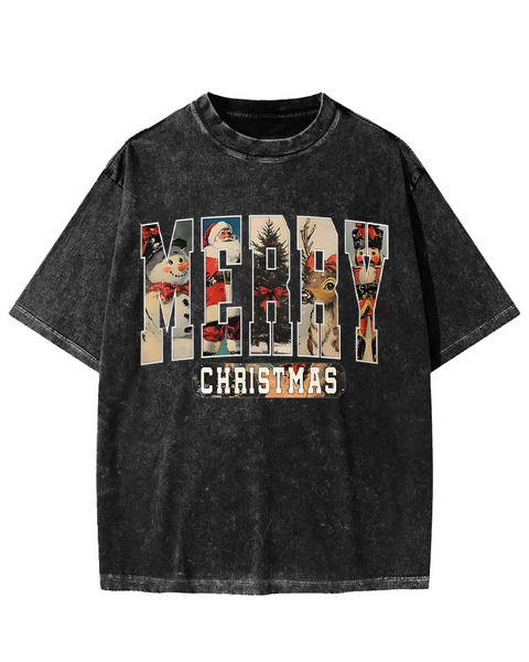 Merry Christmas Retro Washed T-shirt