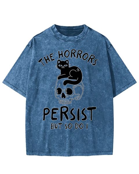 The Horrors Persist Black Cat Skull Washed T-Shirt