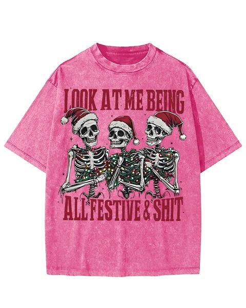 Look At Me Being All Festive Skull Christmas Washed T-shirt