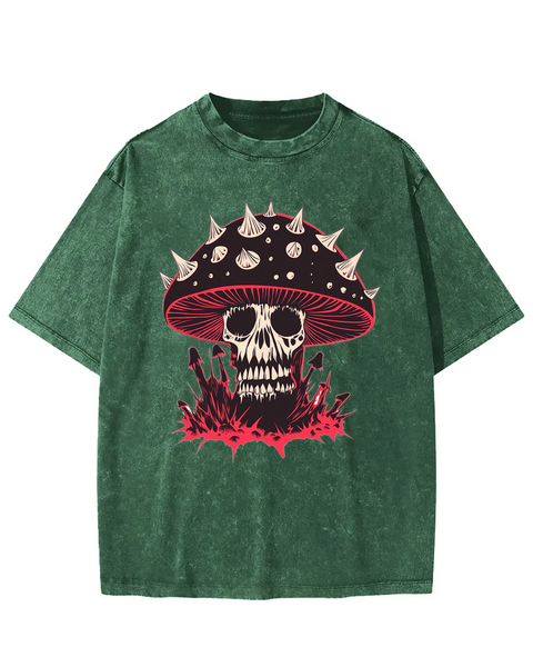 Dark Fantasy Skull Mushroom Graphic Washed T-shirt