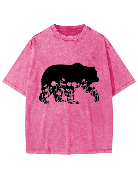 Floral Teddy Bear Washed T-shirt